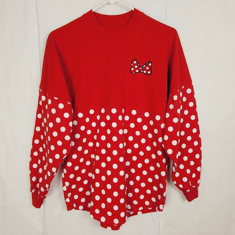 Disney Parks red polka-dot Minnie Spirit Jersey Size XS Fan Gear Retro Feminine